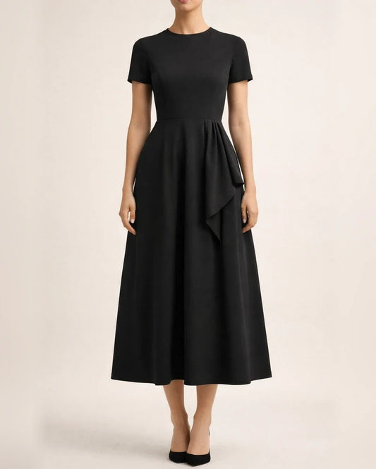 Women's Round Neck Short-sleeved Temperament Waist Skinny Swing Party Dress Dress White Black Green Blue S-2XL | JRSEE:dbbeec05-6519-451b-bcb0-b3a504c9c1dc