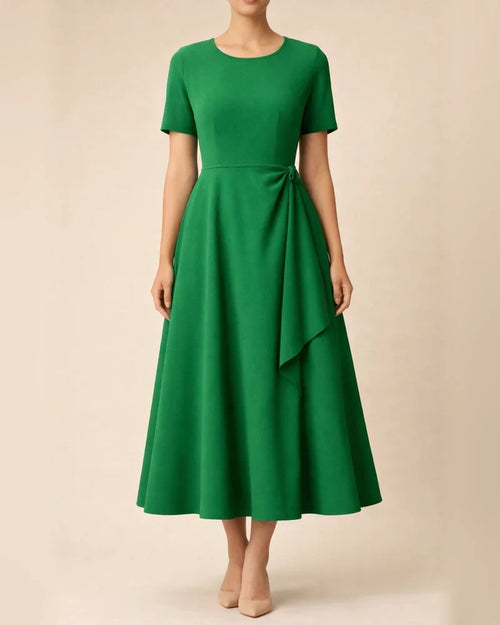 Women's Round Neck Short-sleeved Temperament Waist Skinny Swing Party Dress Dress White Black Green Blue S-2XL | JRSEE:d33ed193-8ade-412f-89b1-ef2927275bf4