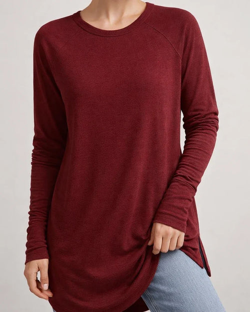 Women's Round Neck Solid Color Long-sleeved Top Loose Mid-length T-shirt | JRSEE:00787f1d-947e-4287-a6e1-74dae48fcac2