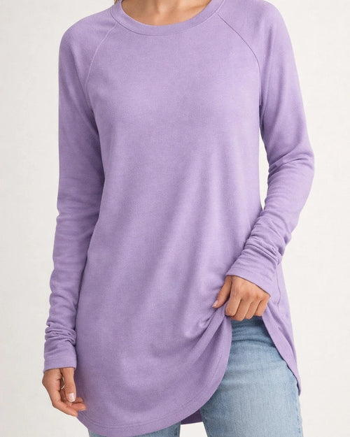 Women's Round Neck Solid Color Long-sleeved Top Loose Mid-length T-shirt | JRSEE:3b1ed46d-50ab-4548-ac5a-7f1e13e08258