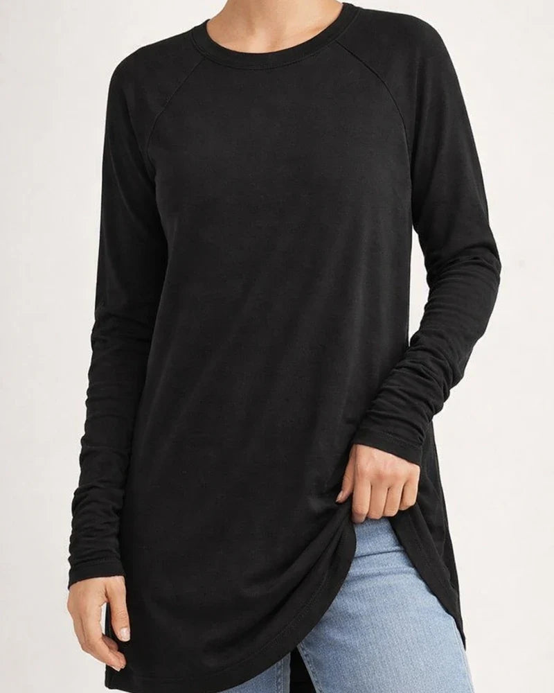 Women's Round Neck Solid Color Long-sleeved Top Loose Mid-length T-shirt | JRSEE:009f7423-ce6f-4a07-a515-8298ea7e71d1