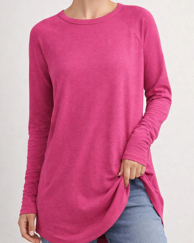 Women's Round Neck Solid Color Long-sleeved Top Loose Mid-length T-shirt | JRSEE:fc19844a-b58d-4d0d-9629-cc4f1be30475