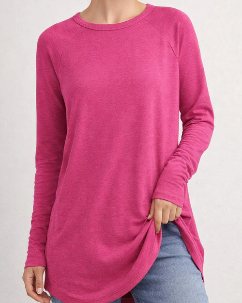 Women's Round Neck Solid Color Long-sleeved Top Loose Mid-length T-shirt | JRSEE:fc19844a-b58d-4d0d-9629-cc4f1be30475