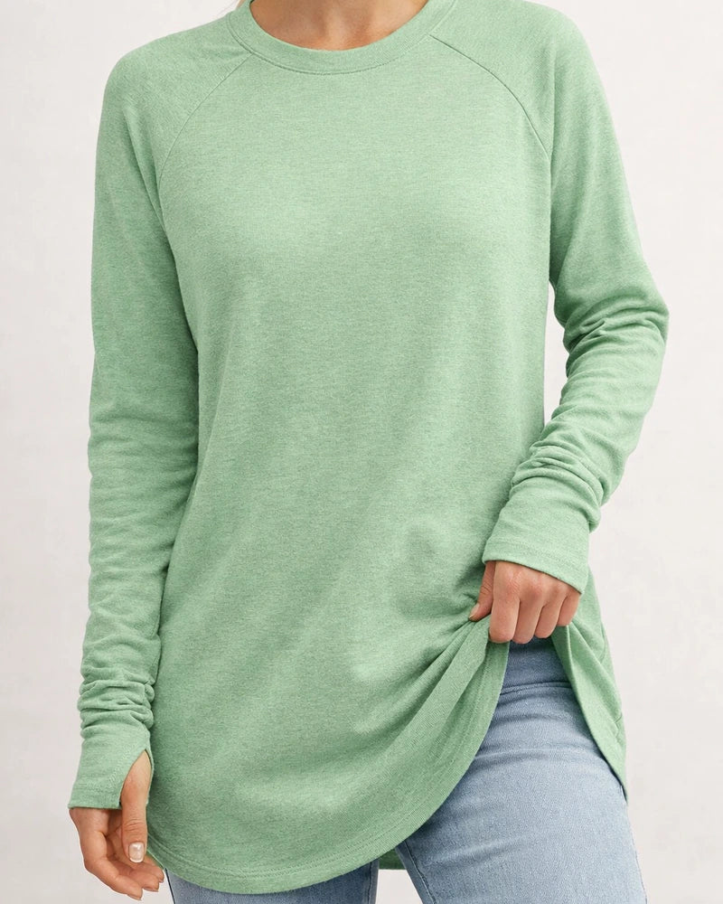 Women's Round Neck Solid Color Long-sleeved Top Loose Mid-length T-shirt | JRSEE:d7eb4a8b-889a-484d-b54c-a3a7de8b20fc