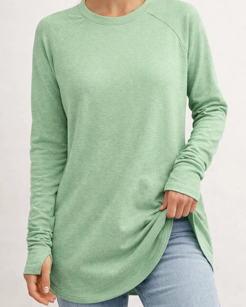 Women's Round Neck Solid Color Long-sleeved Top Loose Mid-length T-shirt | JRSEE:d7eb4a8b-889a-484d-b54c-a3a7de8b20fc