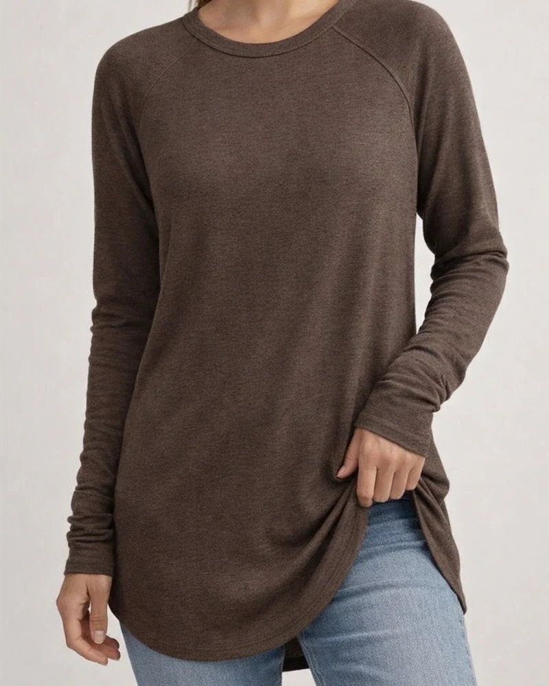 Women's Round Neck Solid Color Long-sleeved Top Loose Mid-length T-shirt | JRSEE:30ef1afc-4165-4c63-908e-65b947ba2968