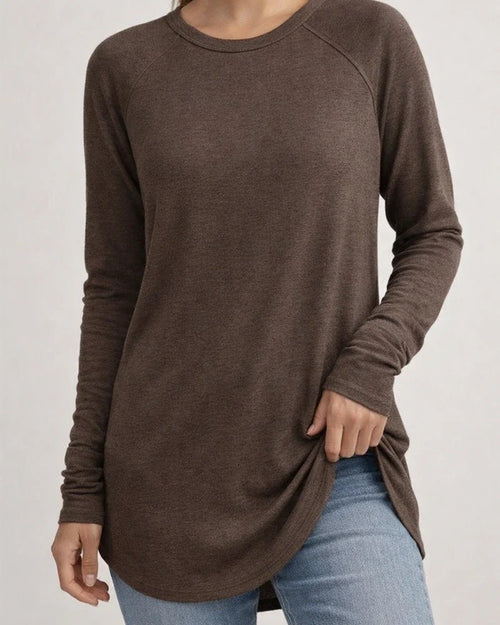Women's Round Neck Solid Color Long-sleeved Top Loose Mid-length T-shirt | JRSEE:30ef1afc-4165-4c63-908e-65b947ba2968