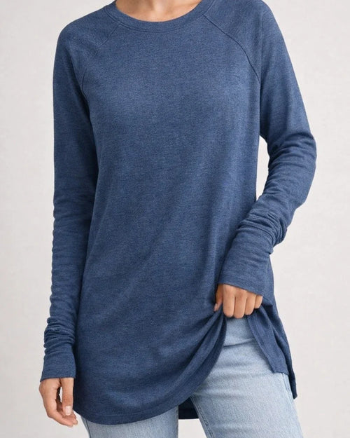 Women's Round Neck Solid Color Long-sleeved Top Loose Mid-length T-shirt | JRSEE:74457444-1241-496b-b70d-2e8c568b3a2f