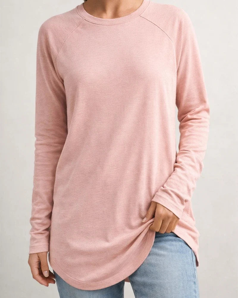 Women's Round Neck Solid Color Long-sleeved Top Loose Mid-length T-shirt | JRSEE:c5285438-9637-49bb-8495-b73fec4d92b8