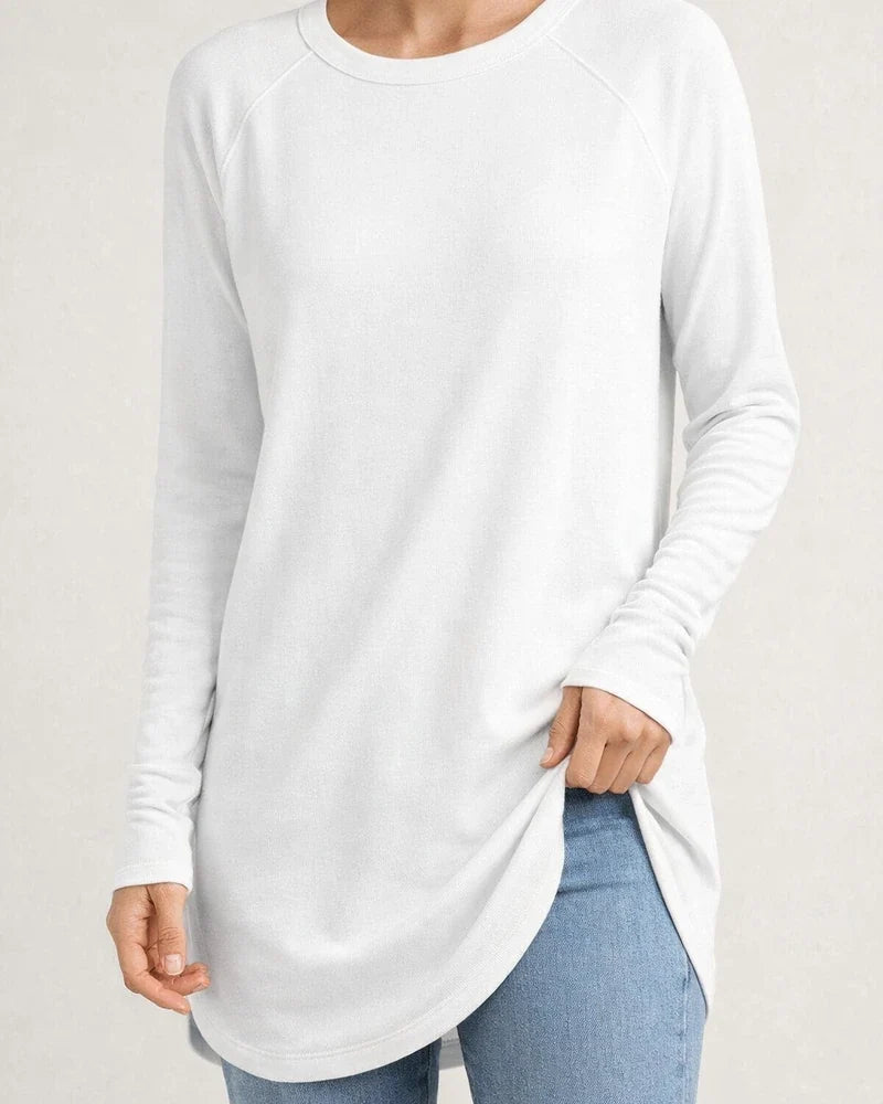 Women's Round Neck Solid Color Long-sleeved Top Loose Mid-length T-shirt | JRSEE:f49316aa-06fb-47a0-806b-e576cb2bcd68