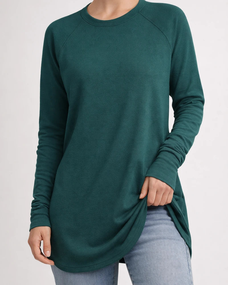 Women's Round Neck Solid Color Long-sleeved Top Loose Mid-length T-shirt | JRSEE:0a053de8-3385-4a00-abd1-872169121832