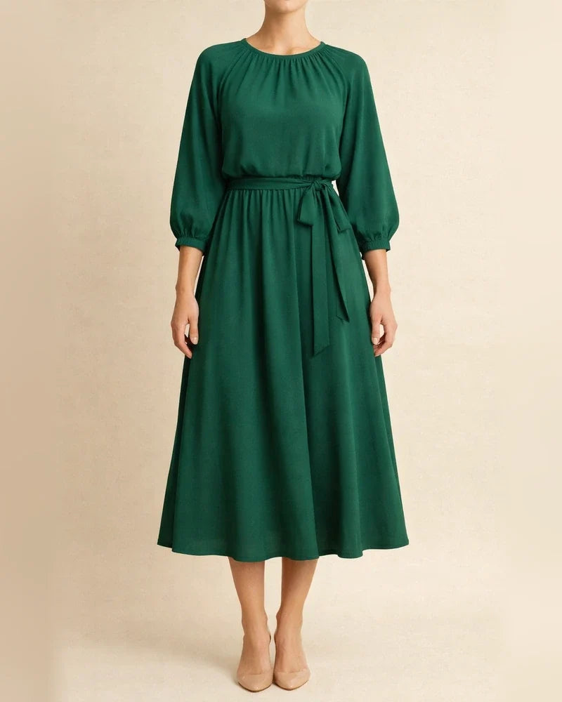 Women's Round Neck Waist Solid Color Dress | JRSEE:4e581aac-e7cd-4edd-b637-063ab2692521