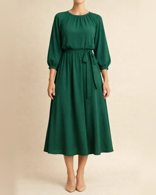 Women's Round Neck Waist Solid Color Dress | JRSEE:4e581aac-e7cd-4edd-b637-063ab2692521