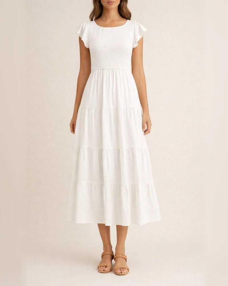 Women's Ruffle Sleeve Drawstring Layered Short Sleeve Big Hem Dress Solid Color Dresses | JRSEE:29611741-3803-4ddb-9111-8bb18a19002b