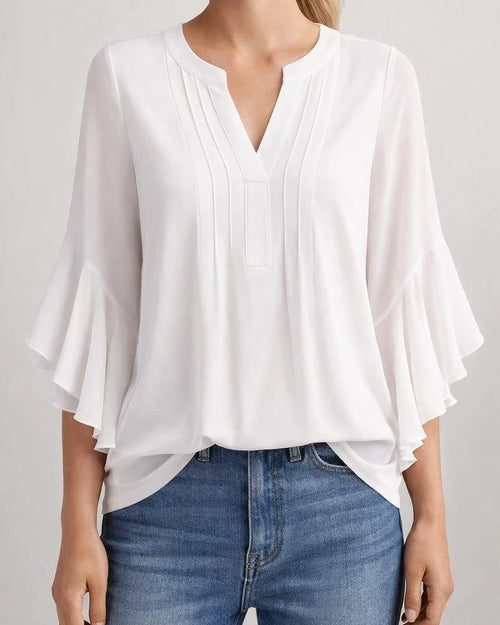 Women's Ruffled Three-Quarter Sleeve Top - Casual Relaxed Fit V-Neck Chiffon Shirt | JRSEE:7b18c7df-5cb6-4a04-82be-7ddb42de9da5