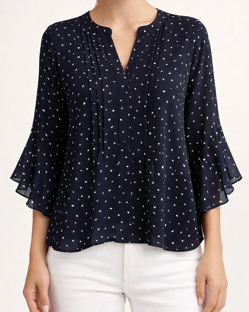 Women's Ruffled Three-Quarter Sleeve Top - Casual Relaxed Fit V-Neck Chiffon Shirt | JRSEE:2873b179-e605-425b-a1c8-a3c55681ce4e
