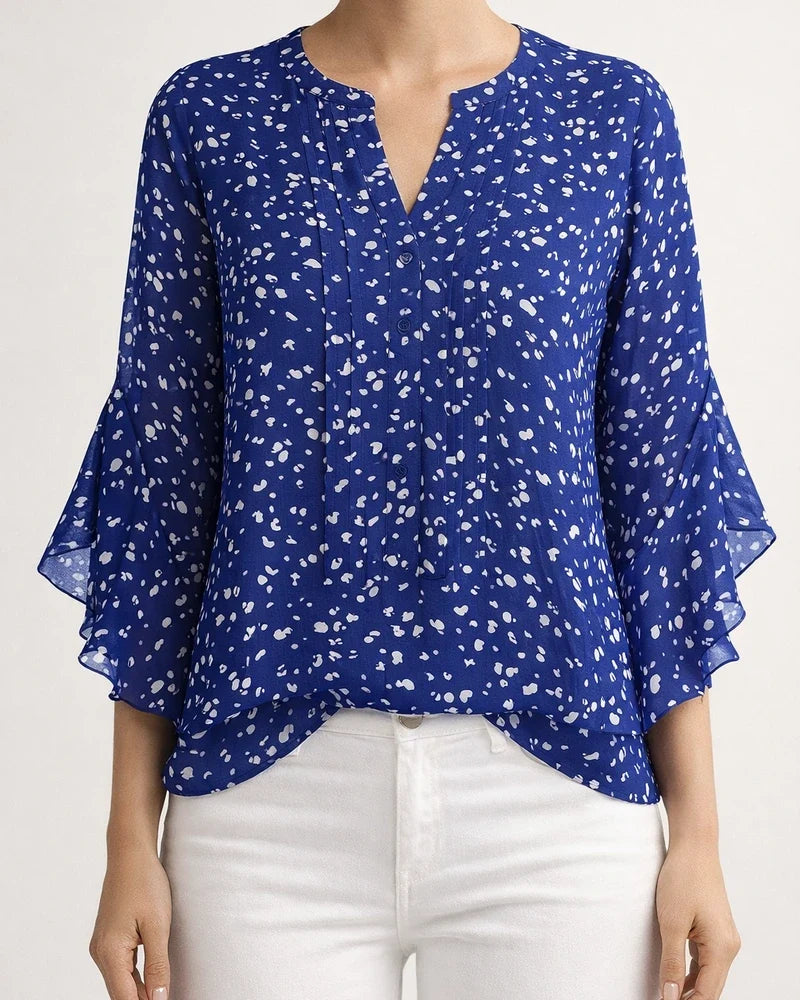 Women's Ruffled Three-Quarter Sleeve Top - Casual Relaxed Fit V-Neck Chiffon Shirt | JRSEE:791ed971-ddb9-4fc5-a291-9d3e7cbedff9