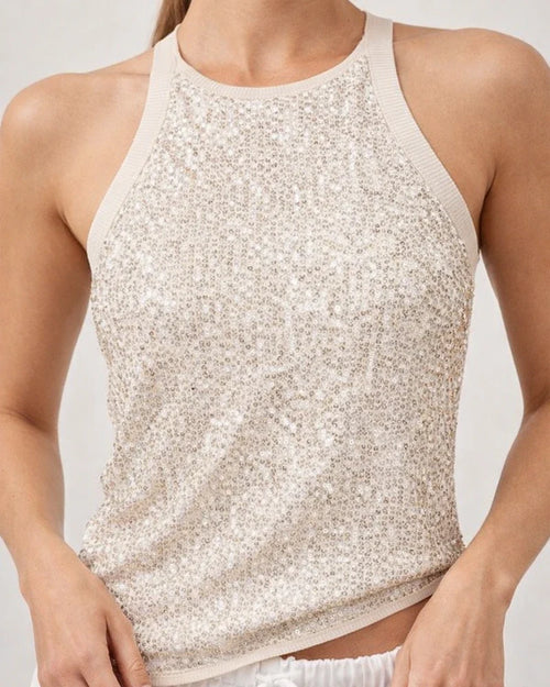 Women's Sequin Leopard Print Summer Crop Top - Sexy Midriff-Baring Waist-Highlighting Color-Blocked Sleeveless Top | JRSEE:dad6c802-989f-4978-bcae-f31ca1c05ac8