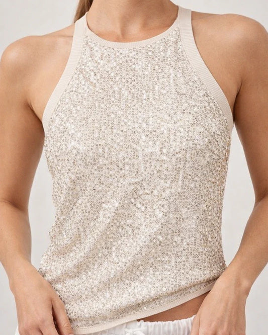 Women's Sequin Leopard Print Summer Crop Top - Sexy Midriff-Baring Waist-Highlighting Color-Blocked Sleeveless Top | JRSEE:dad6c802-989f-4978-bcae-f31ca1c05ac8