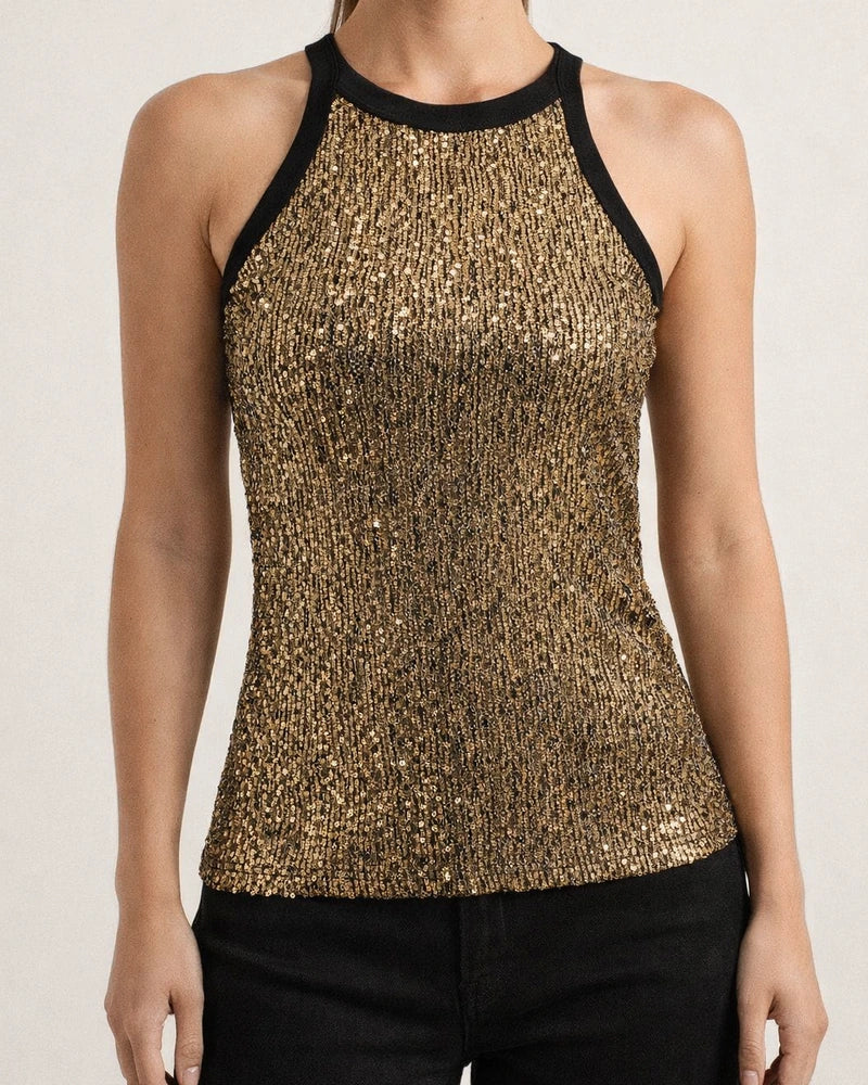 Women's Sequin Leopard Print Summer Crop Top - Sexy Midriff-Baring Waist-Highlighting Color-Blocked Sleeveless Top | JRSEE:ef0f2b15-ec10-4060-a117-a5aad199b133