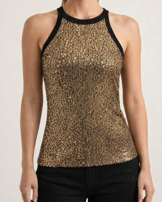 Women's Sequin Leopard Print Summer Crop Top - Sexy Midriff-Baring Waist-Highlighting Color-Blocked Sleeveless Top | JRSEE:ef0f2b15-ec10-4060-a117-a5aad199b133