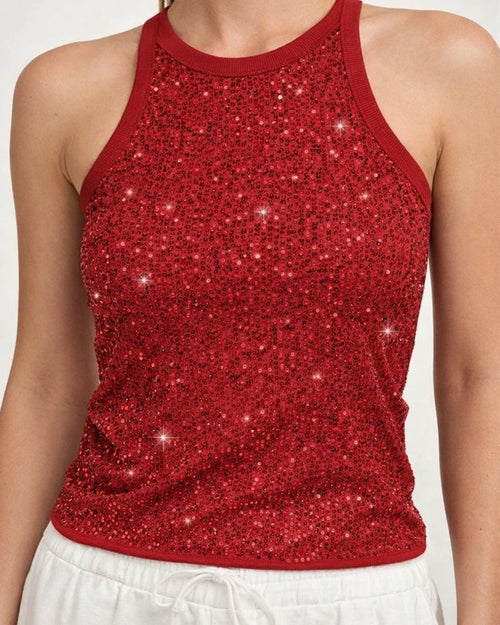 Women's Sequin Leopard Print Summer Crop Top - Sexy Midriff-Baring Waist-Highlighting Color-Blocked Sleeveless Top | JRSEE:01bd8f4b-466b-4254-8260-4a51557232fd