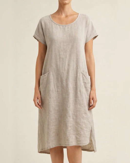Women's Shift Dress Knee Length Dress Short Sleeve Pure Color Pocket Spring Summer Crew Neck Basic Casual Classic Loose 2022 S M L XL 2XL 3XL 4XL 5XL / Cotton | JRSEE:65da23de-e816-44e7-9954-97c1da1bf7dd