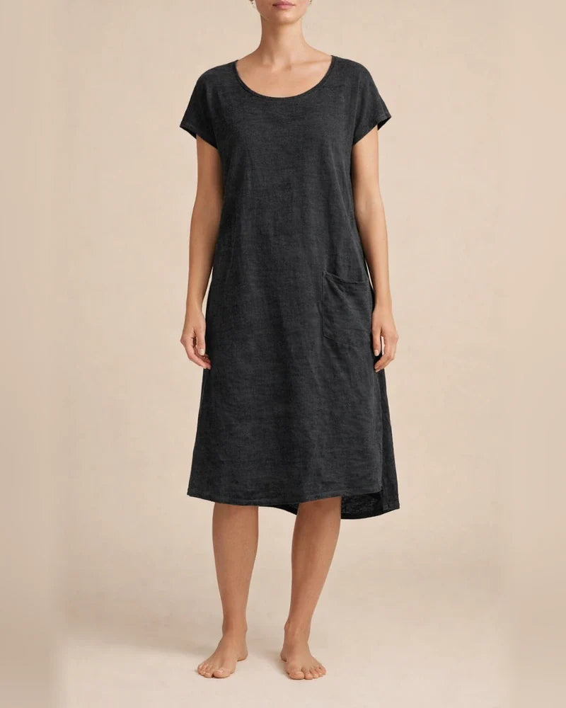 Women's Shift Dress Knee Length Dress Short Sleeve Pure Color Pocket Spring Summer Crew Neck Basic Casual Classic Loose 2022 S M L XL 2XL 3XL 4XL 5XL / Cotton | JRSEE:ee0f00ed-31c8-4e1e-8784-56c61b88d992
