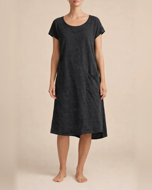 Women's Shift Dress Knee Length Dress Short Sleeve Pure Color Pocket Spring Summer Crew Neck Basic Casual Classic Loose 2022 S M L XL 2XL 3XL 4XL 5XL / Cotton | JRSEE:ee0f00ed-31c8-4e1e-8784-56c61b88d992