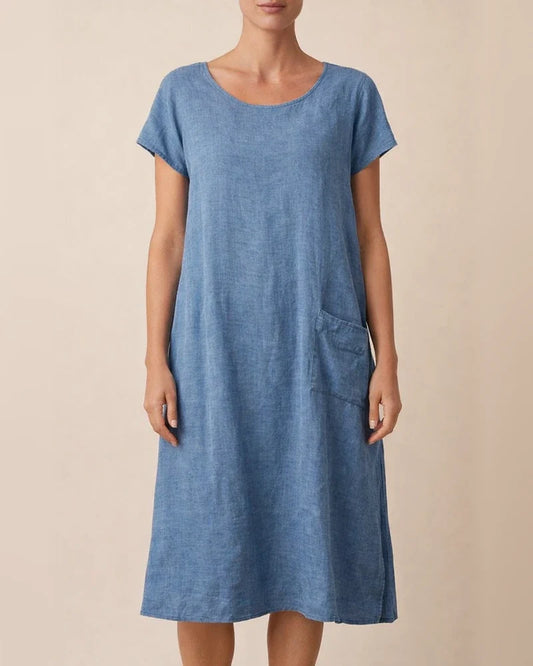 Women's Shift Dress Knee Length Dress Short Sleeve Pure Color Pocket Spring Summer Crew Neck Basic Casual Classic Loose 2022 S M L XL 2XL 3XL 4XL 5XL / Cotton | JRSEE:15e45646-2f7d-4800-ad22-6da59a09e69a