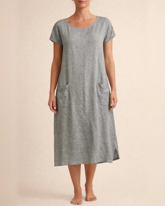 Women's Shift Dress Knee Length Dress Short Sleeve Pure Color Pocket Spring Summer Crew Neck Basic Casual Classic Loose 2022 S M L XL 2XL 3XL 4XL 5XL / Cotton | JRSEE:7adbc215-7b16-47db-bfc1-fdf34236d1be