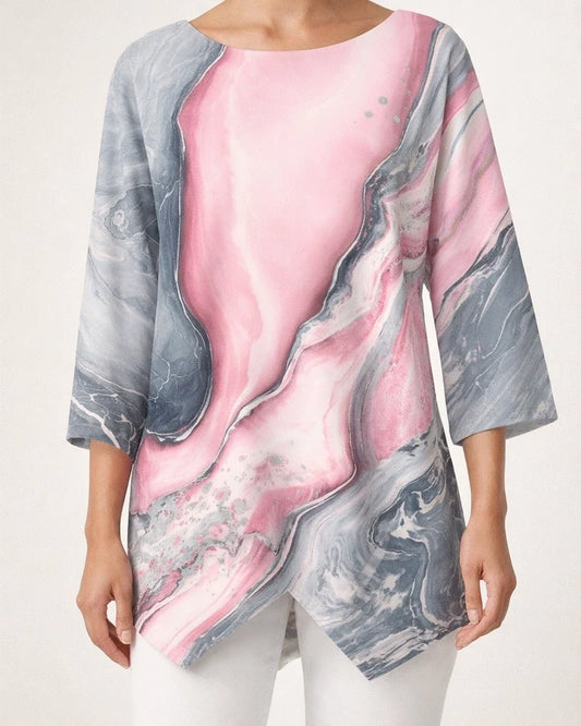 Women's Shirt Blouse Black Pink Dusty Rose Graphic Abstract Print Long Sleeve Casual Basic Round Neck Regular S | JRSEE:a42bbff8-f3f3-41b6-a8d8-8e0254135d16