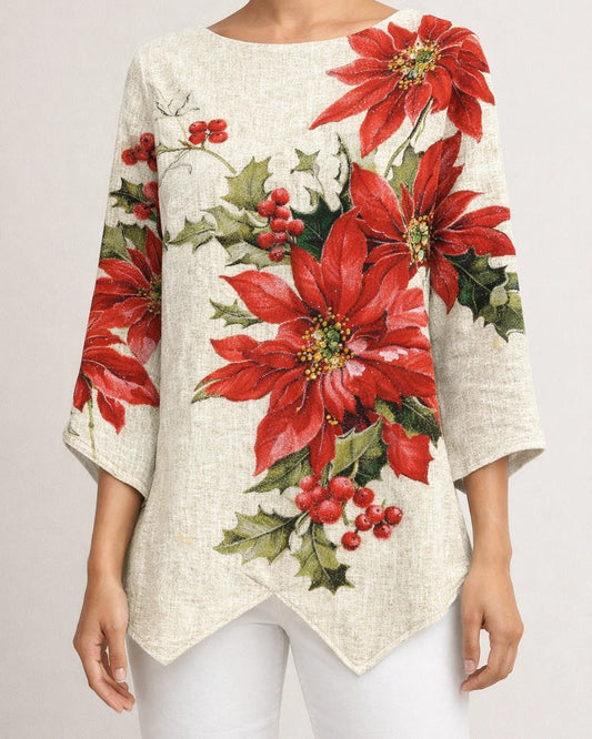 Women's Shirt Blouse Pink Wine Red Graphic Floral Asymmetric Print Long Sleeve Casual Daily Basic Round Neck Regular Floral S | JRSEE:0e271019-82de-4e14-b8ae-b658a095e521