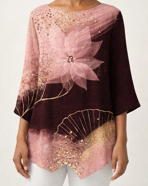 Women's Shirt Blouse Pink Wine Red Graphic Floral Asymmetric Print Long Sleeve Casual Daily Basic Round Neck Regular Floral S | JRSEE:f1802eaa-5d31-4808-a963-9afaf8e4fa41