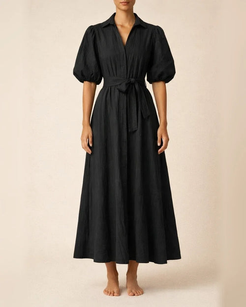 Women's Shirt Dress Casual Dress Maxi long Dress Outdoor Daily Vacation Polyester Fashion Casual Shirt Collar Lace up Ruched Half Sleeve Summer Spring Fall 2023 Regular Fit Black White Plain S M L XL | JRSEE:36354f2a-63fc-4759-9d25-8471590db8d9