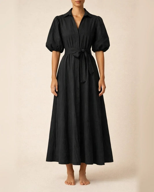 Women's Shirt Dress Casual Dress Maxi long Dress Outdoor Daily Vacation Polyester Fashion Casual Shirt Collar Lace up Ruched Half Sleeve Summer Spring Fall 2023 Regular Fit Black White Plain S M L XL | JRSEE:36354f2a-63fc-4759-9d25-8471590db8d9