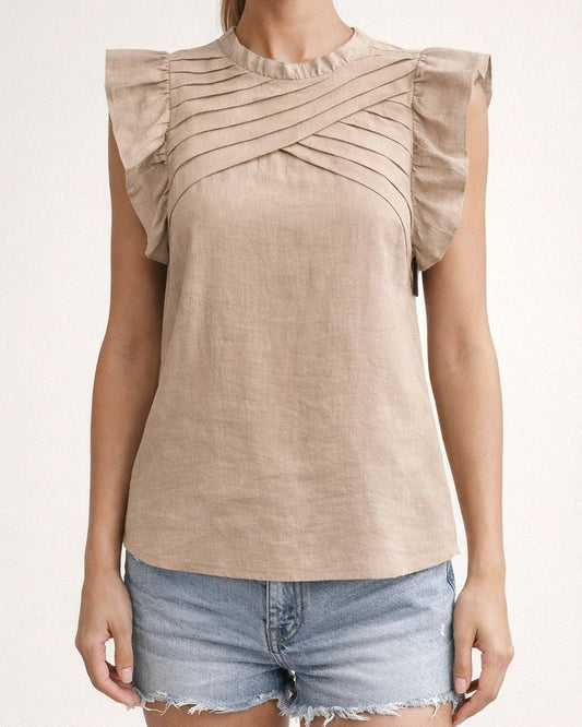 Women's Shirt New Ruffle Sleeve Pressing Pleated Short Sleeve Tops | JRSEE:367b0e74-8155-44c8-b160-a95d56afe0c5