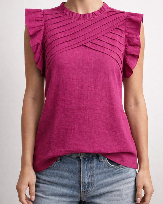 Women's Shirt New Ruffle Sleeve Pressing Pleated Short Sleeve Tops | JRSEE:51aaa77a-fc68-48b8-9a5d-9a2f49d3feef