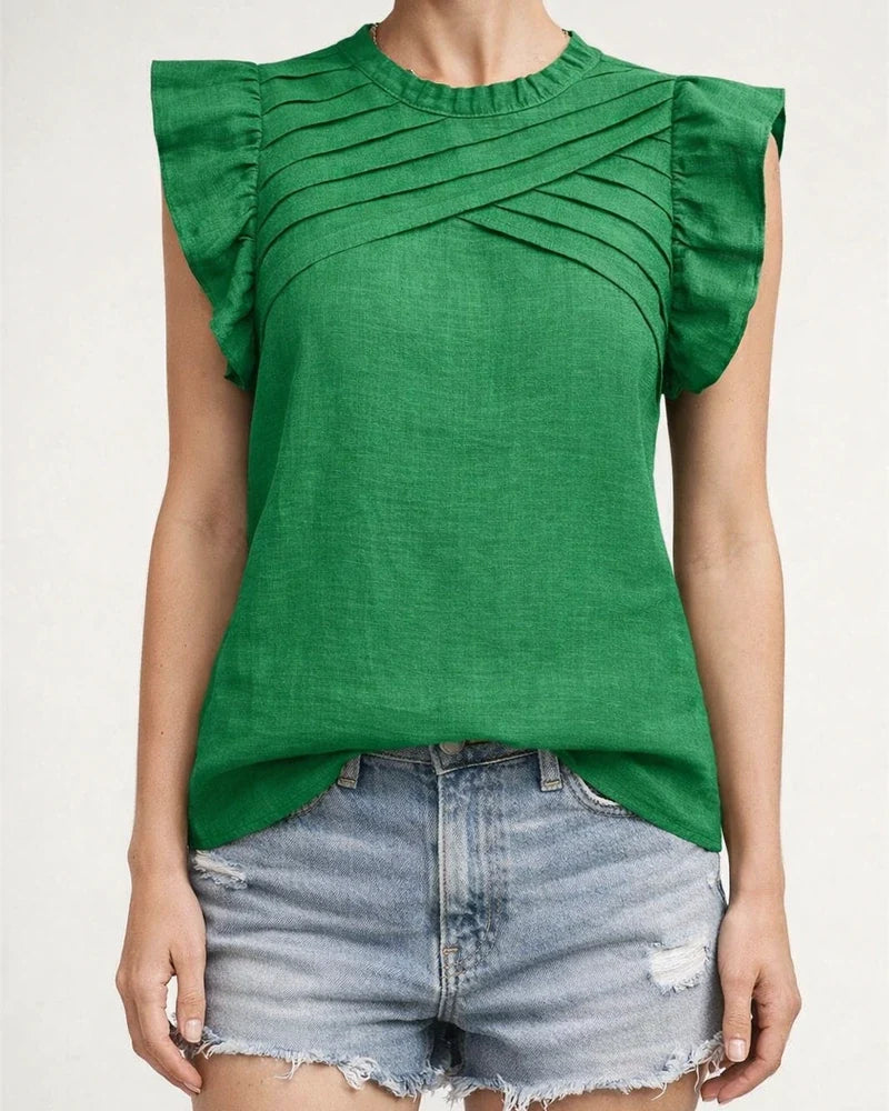 Women's Shirt New Ruffle Sleeve Pressing Pleated Short Sleeve Tops | JRSEE:7f1dfd52-c802-4812-aae2-3d806d111aa5