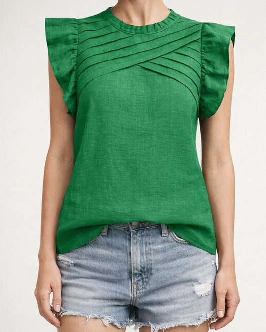 Women's Shirt New Ruffle Sleeve Pressing Pleated Short Sleeve Tops | JRSEE:7f1dfd52-c802-4812-aae2-3d806d111aa5