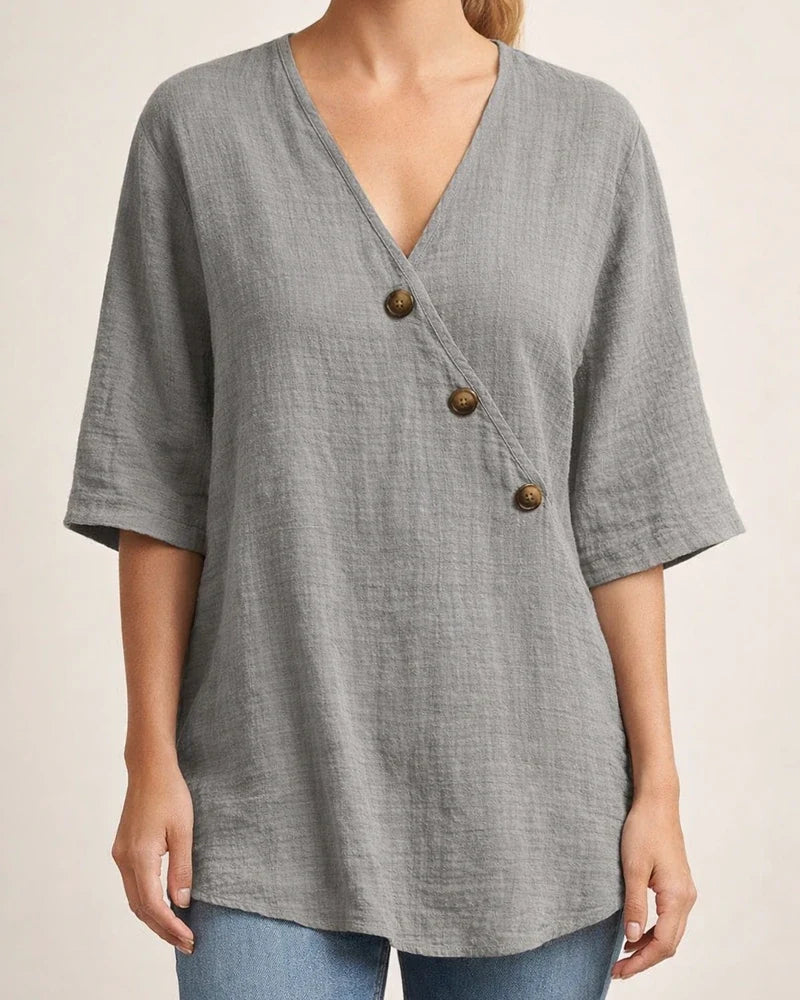 Women's Shirt V-neck Solid Color Linen Shirt | JRSEE:d18e6f93-f8a8-4b27-a661-c9a22762deb7