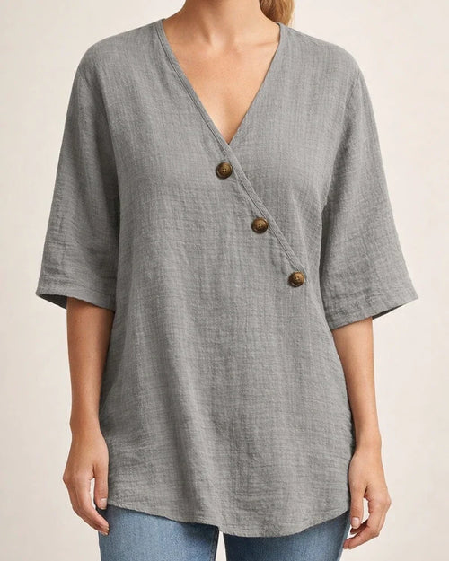Women's Shirt V-neck Solid Color Linen Shirt | JRSEE:d18e6f93-f8a8-4b27-a661-c9a22762deb7