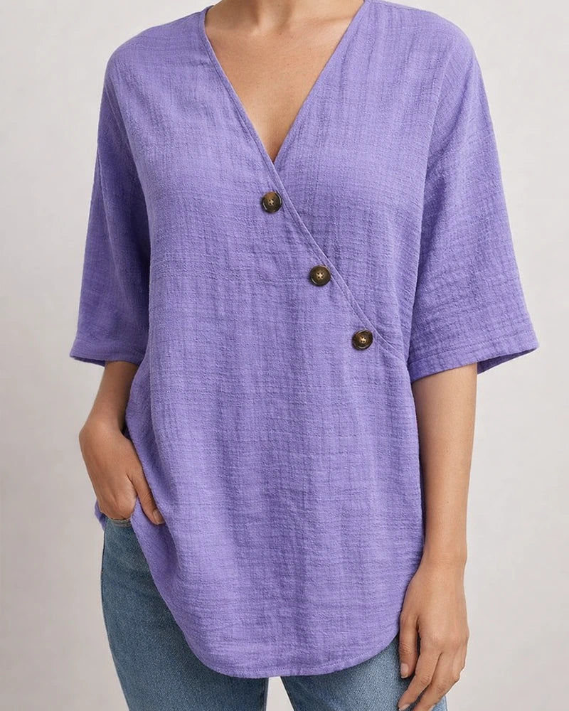 Women's Shirt V-neck Solid Color Linen Shirt | JRSEE:f6578db3-7d46-4d29-8e28-8920a3958922
