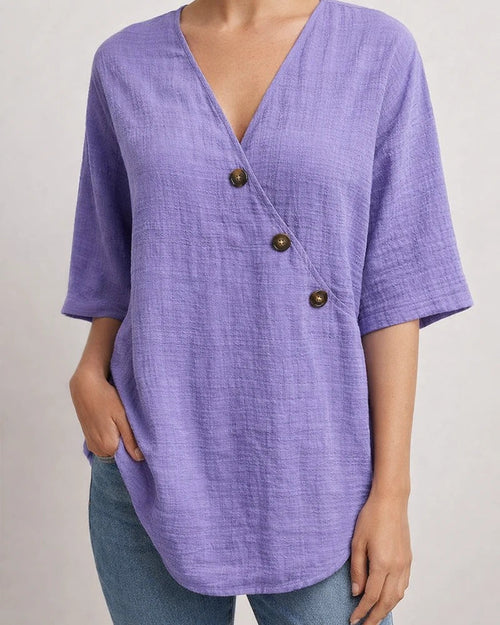 Women's Shirt V-neck Solid Color Linen Shirt | JRSEE:f6578db3-7d46-4d29-8e28-8920a3958922