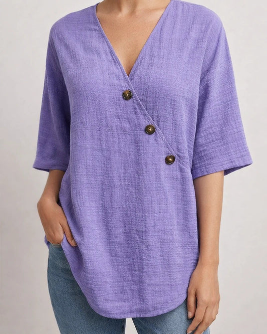 Women's Shirt V-neck Solid Color Linen Shirt | JRSEE:f6578db3-7d46-4d29-8e28-8920a3958922
