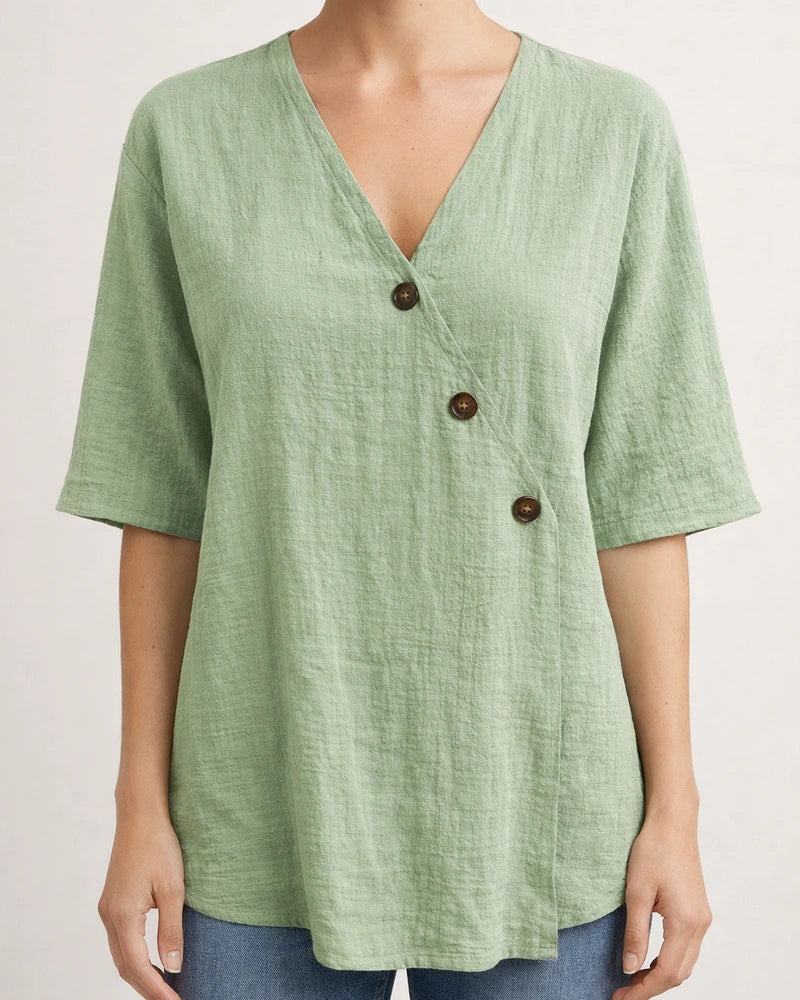 Women's Shirt V-neck Solid Color Linen Shirt | JRSEE:04a58da9-5c51-4d36-9482-a91760dc2482