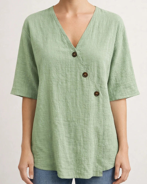 Women's Shirt V-neck Solid Color Linen Shirt | JRSEE:04a58da9-5c51-4d36-9482-a91760dc2482
