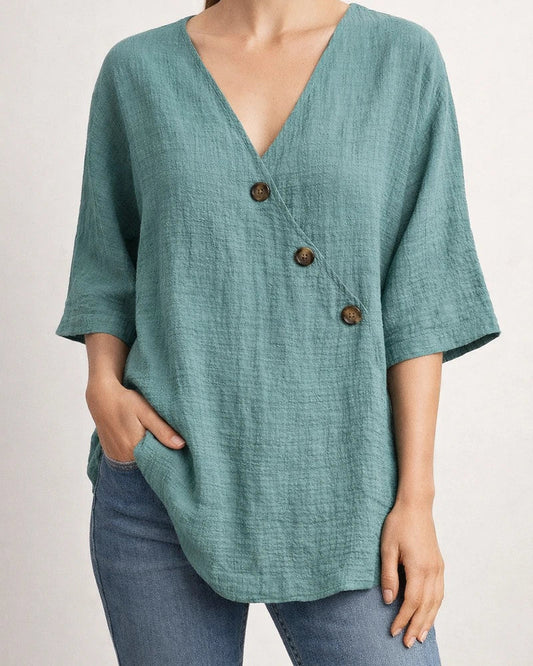 Women's Shirt V-neck Solid Color Linen Shirt | JRSEE:c2000492-f648-4655-b4c8-8cc02508e529