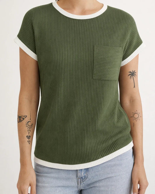 Women's Short-Sleeve Ribbed Knit T-Shirt - Spring/Summer Casual Top | JRSEE:c9594d30-4f58-4745-aa9f-9708a7491455