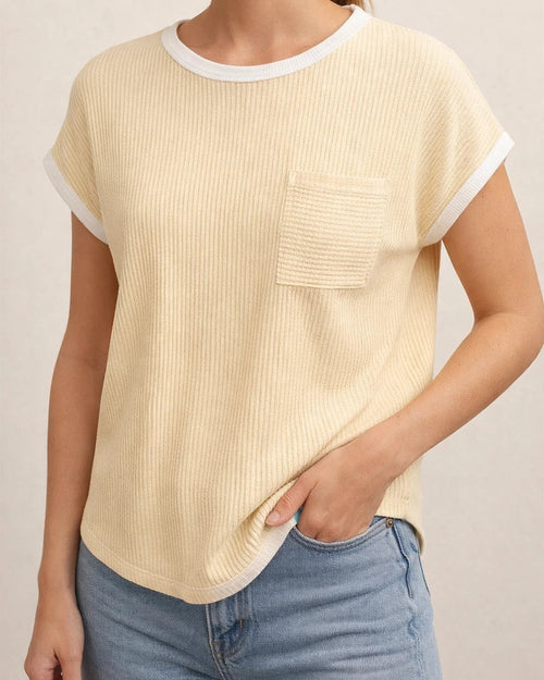 Women's Short-Sleeve Ribbed Knit T-Shirt - Spring/Summer Casual Top | JRSEE:ffe0164f-4d89-4582-a9f0-98c9e7c76793